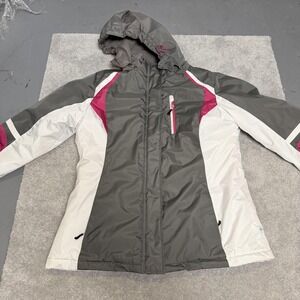 Magellan Outdoors Jacket Womens XL Gray Pink Hooded Ski Snowboard Winter Coat